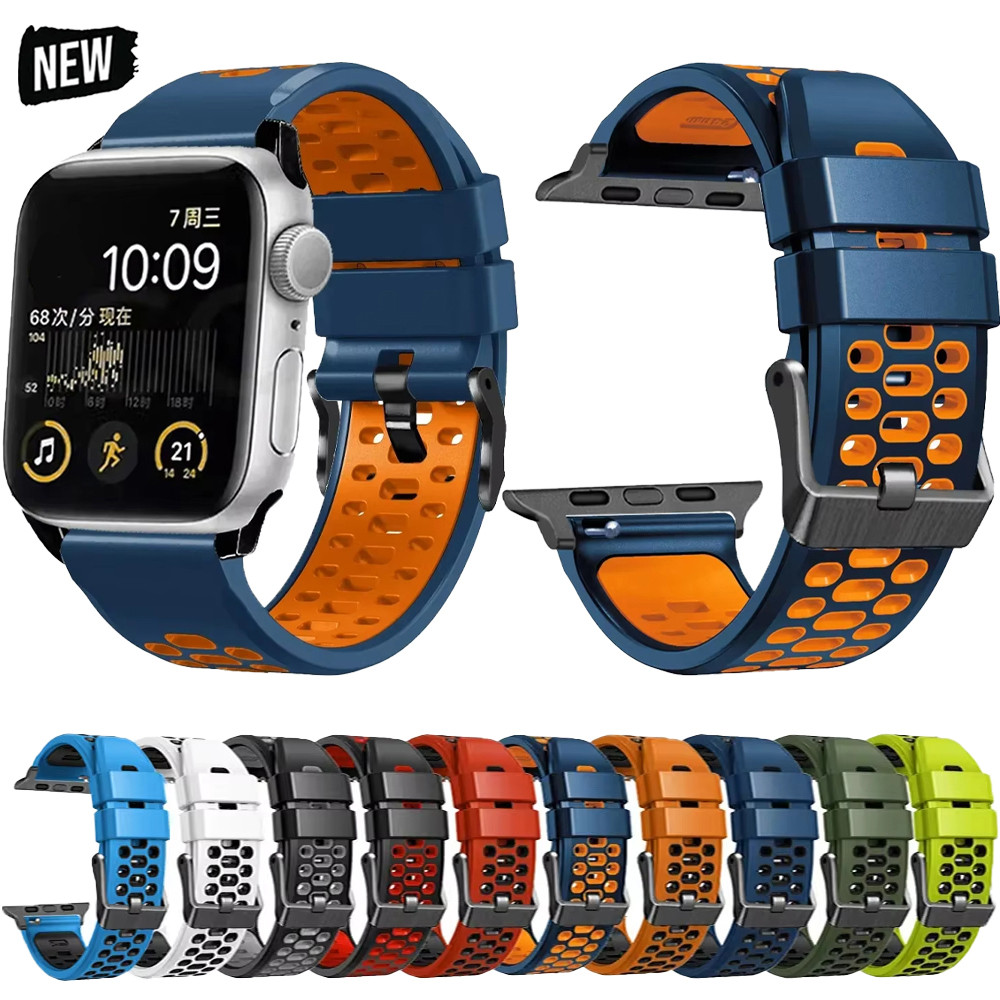 สายซิลิโคนสําหรับ IWatch Ultra 2 3 49 มม.Series 11 10 46/42 มม.ผู้ชายกีฬาสําหรับ Apple Watch 7 9 8 SE 6 5 44 มม.41 40 อุปกรณ์เสริม