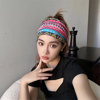 Hippie Bohemian สไตล์ชาติพันธุ์พิมพ์ผ้าโพกศีรษะสีแดง Hairband Crossed Hairband