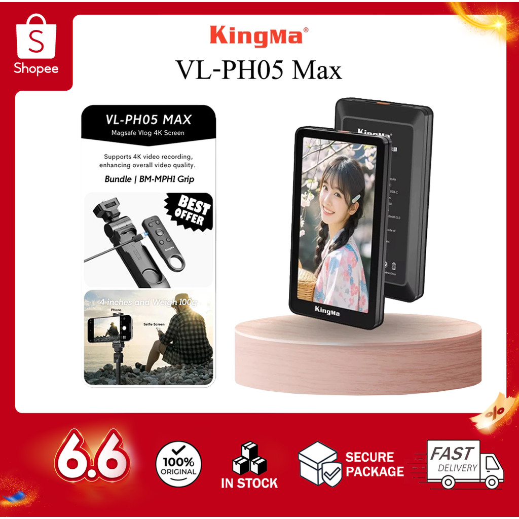 KingMa VL-PH01 MAX | PH02 MAX | PH05 MAX โทรศัพท์ Vlog Selfie Monitor หน้าจอ & BM-MPH1 Grip Clamp Mo