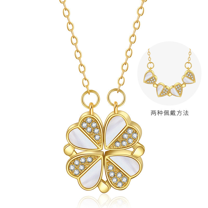 การจัดส่งสินค้าได้อย่างรวดเร็วสร้อยคอสี่หัวใจจี้แฟชั่นที่ดีงามรักสร้อยคอเสน่ห์แฟชั่นจับคู่ของขวัญวัน