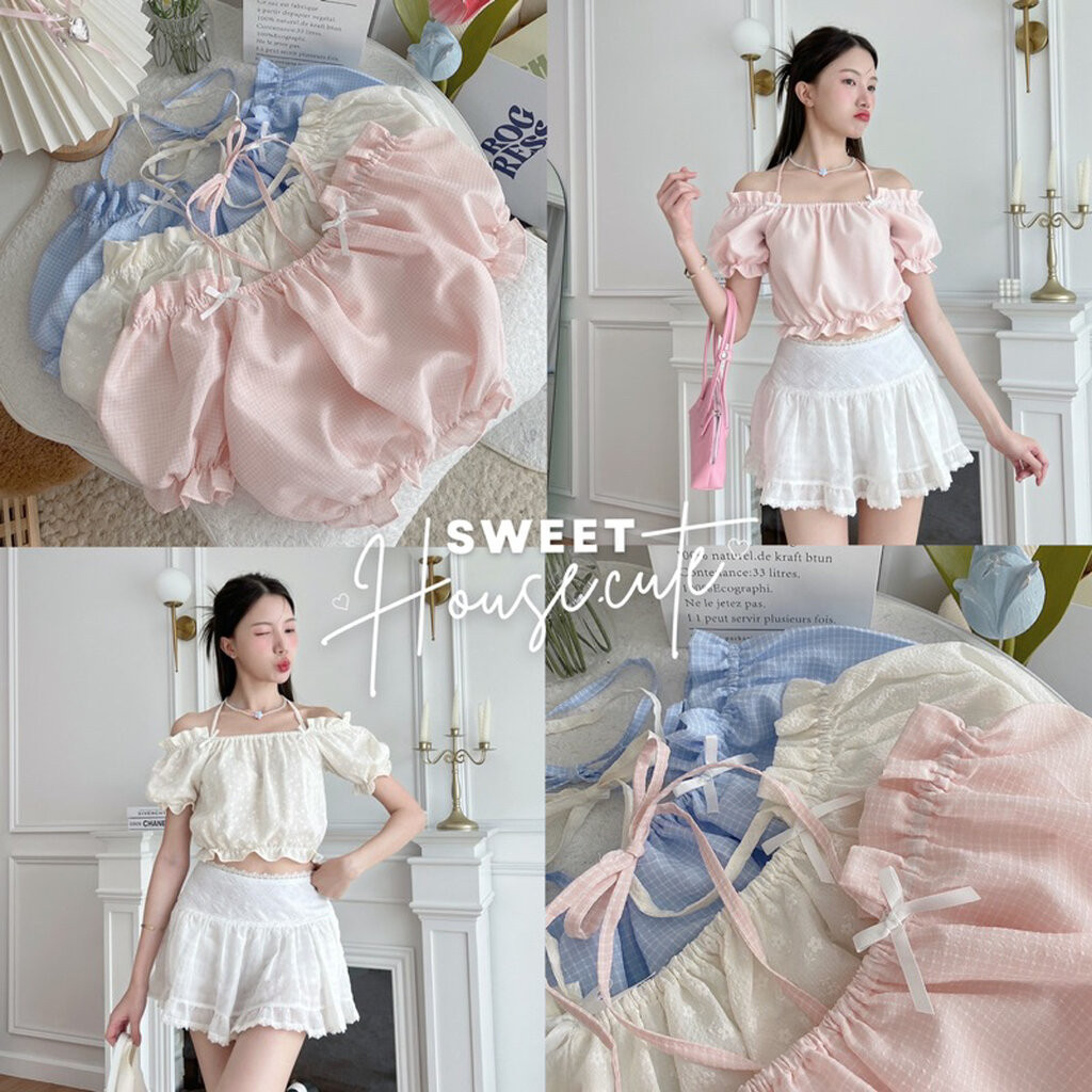 🧸 SweetHouse #374 🌻 ปาดไหล่แขนตุ๊กตาน่ารักสดใส ดีเทลสายผูกคล้องคอติดโบจิ๋วน่ารักสุดด