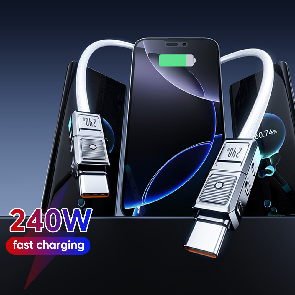 Elough 240W สังกะสีอัลลอยด์ Super Fast Charging USB C ถึง USB C สายชาร์จข้อมูล Super Charge พร้อมสาย RGB Light Type C