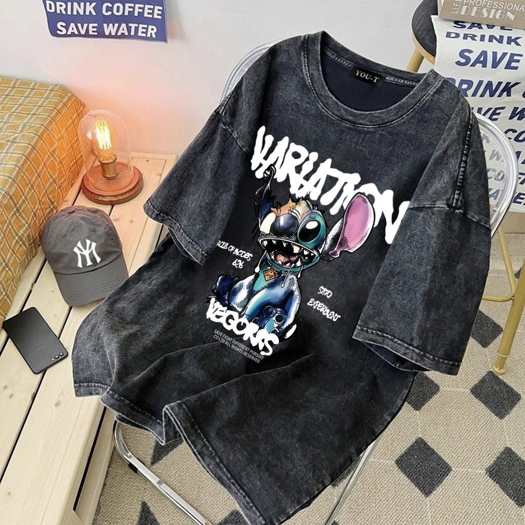 T42.SHOP🌸เสื้อน่ารัก สื้อยืด oversize unisex โคตรนุ่ม ผ้าคอตตอน ลาย "Stitch Varia" สินค้าใหม่ 2025