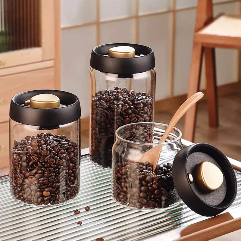 Vacuum Sealed Jar Coffee Bean Storage Bottle Kitchen Food Grain Tea Glass Jar Fresh Storage Jar Kitc