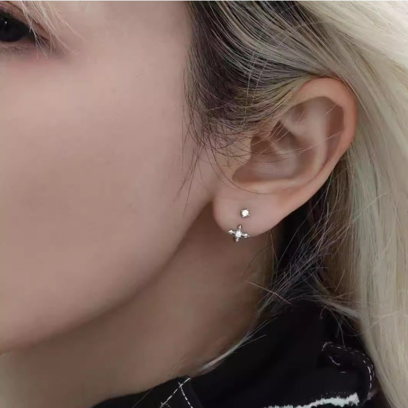 เราดอกไม้เย็นหวานส925เงินคริสตัลข้ามตะขอเจาะต่างหูสำหรับผู้หญิงและผู้ชายแฟชั่นหูกระดุมเครื่องประดับเป็นของขวัญ - รูปที่ 5