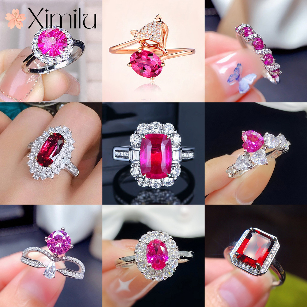 ชุดเครื่องประดับคริสตัลและคอรันดัมสีชมพูกับสีแดง ออกแบบหรูหรา เพอร์เฟคสำหรับวันเกิดหรืองานเลี้ยง