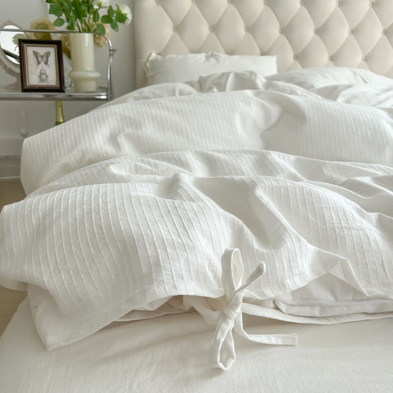 白色民宿宾馆店床单三套绑带被套四套可定制耐高温洗不褪色White homestay hotel bed sheets with three sets of straps and duvet cover