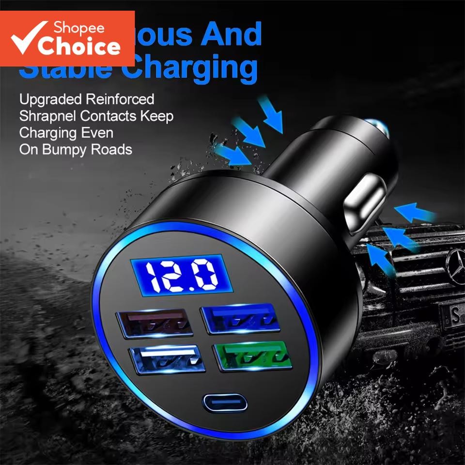 250w 5 พอร์ตชาร์จเร็ว, 3.1A USB ที่ชาร์จแบตในรถ fast charging USB โทรศัพท์อะแดปเตอร์, สําหรับ iPhone 13 Pro Xiaomi Huawei Samsung