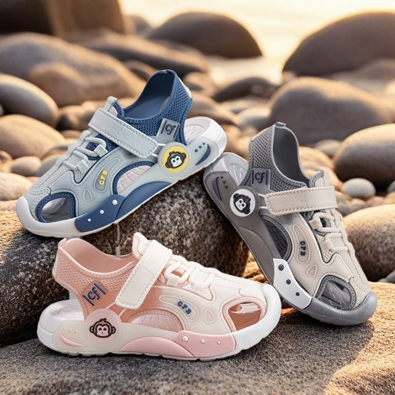 รองเท้าแตะกีฬาเด็ก – รองเท้าชายหาดปิดนิ้วเท้าฤดูร้อนพร้อมพื้นรองเท้านุ่มกันลื่นสำหรับการสวมใส่สบาย