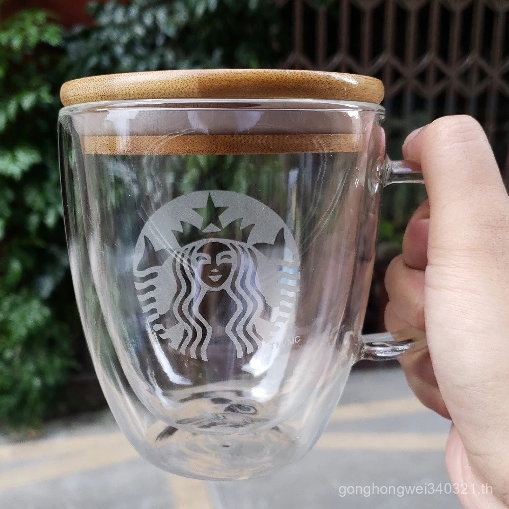 Starbucks Coffee Glass Mug Bamboo Lid Double Walled 350ml/450ml thumbnail 4