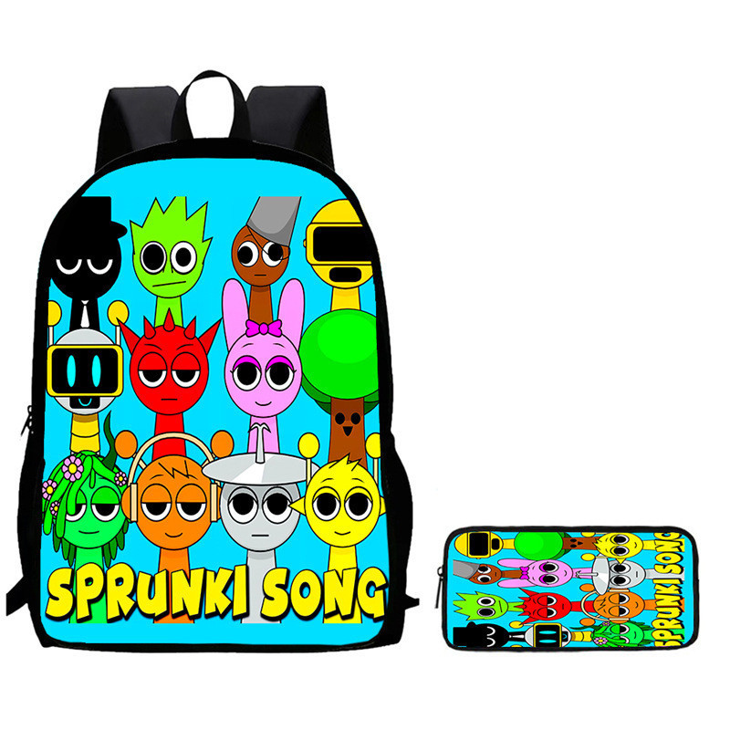 กระเป๋านักเรียน 2 ชิ้น/ชุด + กระเป๋าดินสอการ์ตูน 3D Sprunki กระเป๋าเป้เด็ก กันน้ำ น้ำหนักเบา 222Q