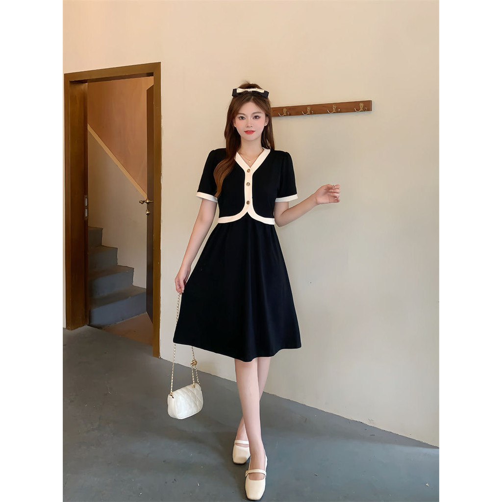 ชุดแฟชั่นผู้หญิงแขนสั้นเอวสูงสำหรับฤดูร้อน ขนาดใหญ่ กลิ่นหอม แบบมิดิ - รูปที่ 5