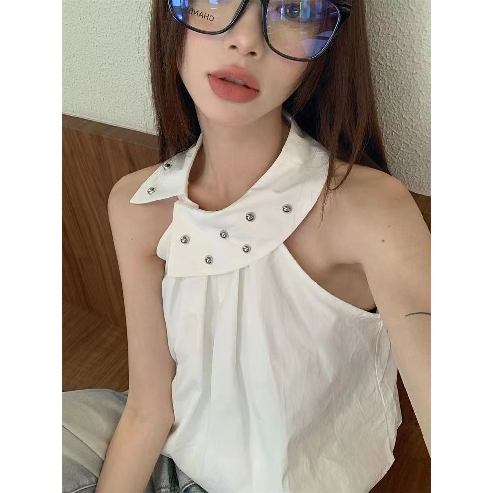 Chic White Camisole Design Summer Feel Niche สไตล์ใหม่หลวมหวานเย็นเสื้อแขนกุด