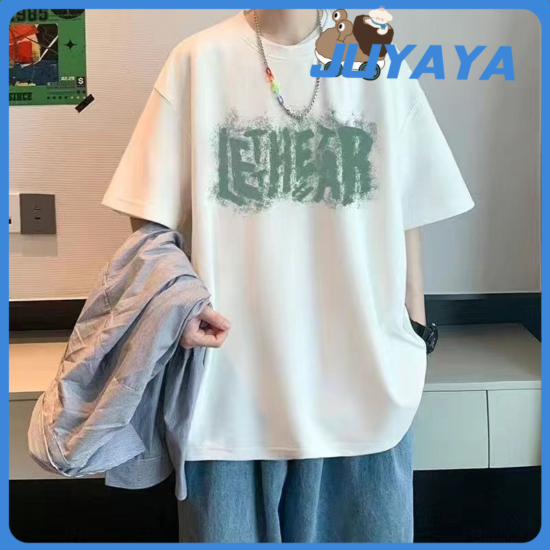 Juyaya เสื้อยืดคอกลม  ใหญ่แขนสั้น  ฤดูร้อนของผู้ชาย ผู้หญิง  ชุดสองชิ้น ชุดสูทเข้าชุด กางเกงลำลอง หล