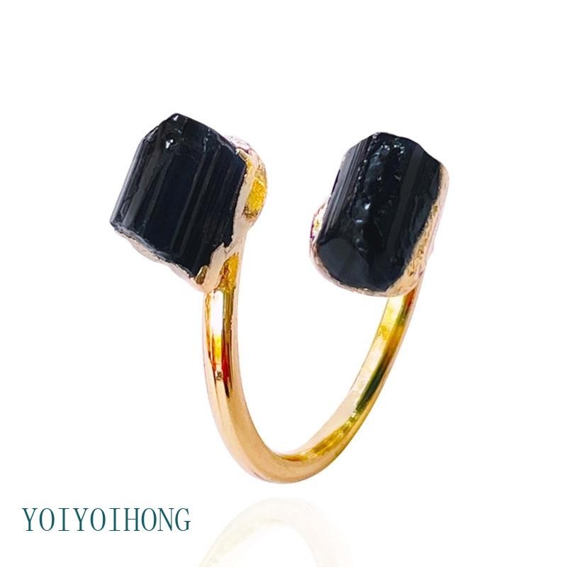 YOI Natural Black Tourmaline Antique Adjustable Ring Reiki Chakra Healing Black