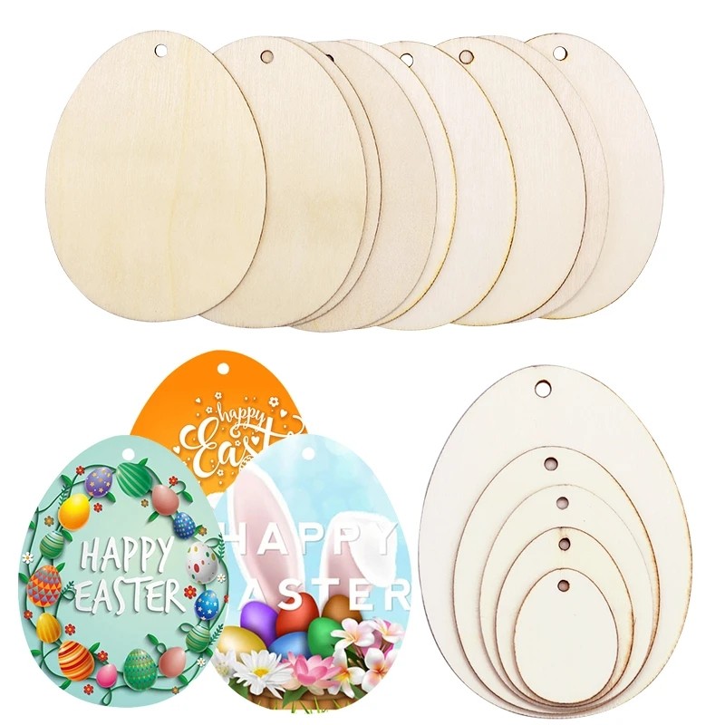 ครัวเรือนแขวนเครื่องประดับ DIY Craft ไม้วาดไม้ Slice ไม้ชิปตกแต่งอีสเตอร์ไข่อีสเตอร์