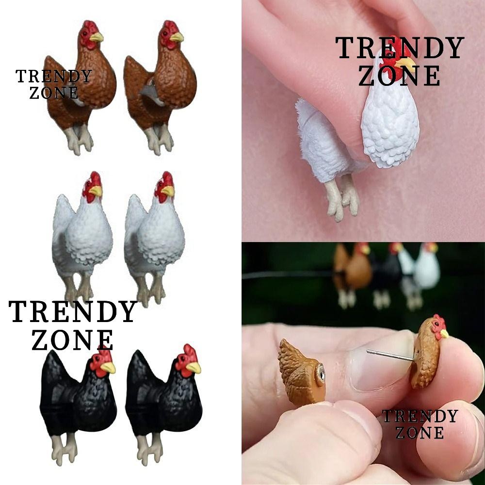 เทรนด์YZONE ต่างหูไก่ทาสีมือ ต่างหูไก่น้ำหนักเบาทรงไวซ์ เครื่องประดับสัตว์น่ารักทำมือนำสมัยสำหรับคนรักไก่