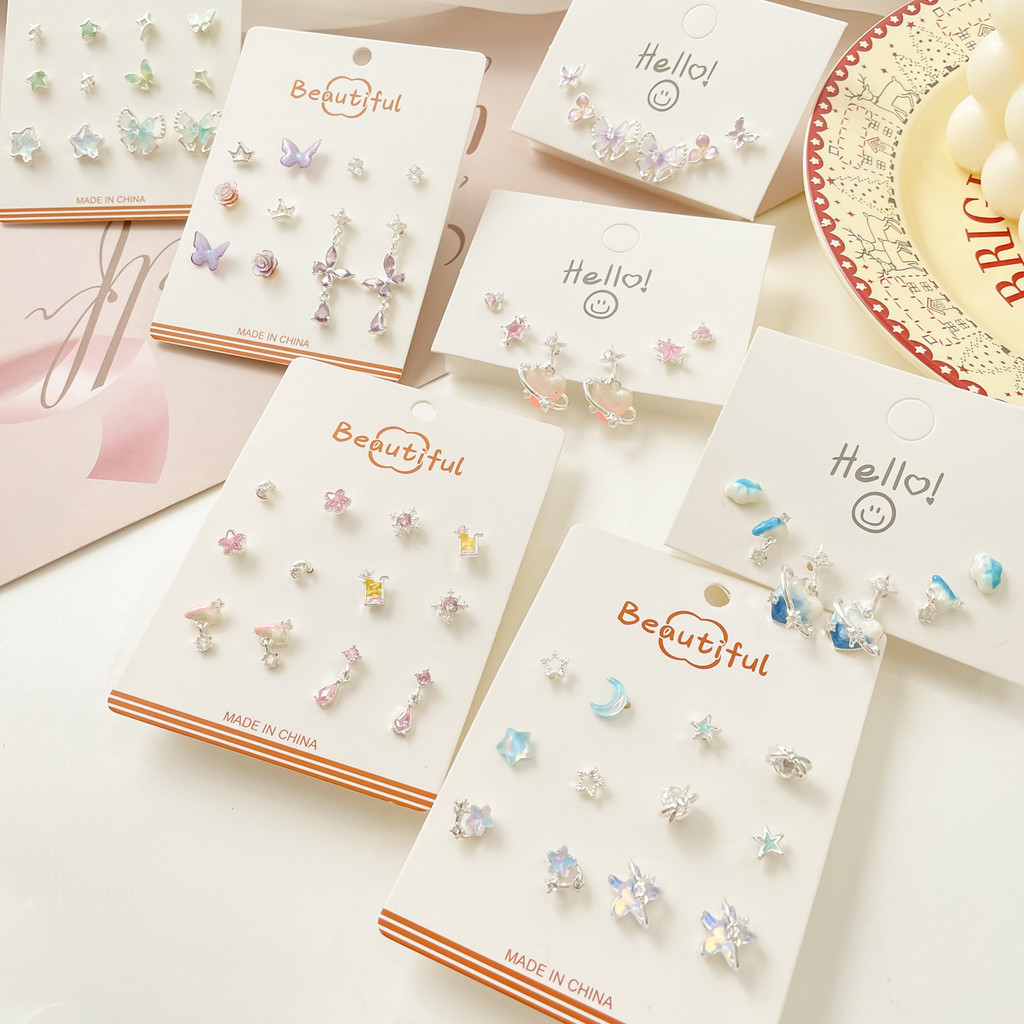 สีสันZirconต่างหูชุดผู้หญิงเกาหลีหรูหราSuper Fairyเงินเข็มต่างหูInsสไตล์Niche Design Starผีเสื้อ