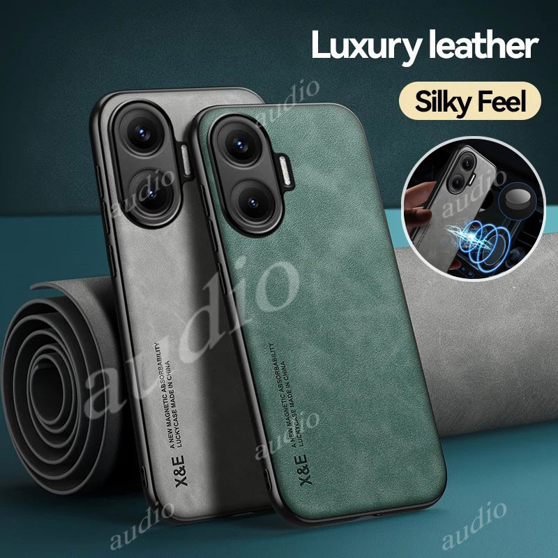 Poco f7 5G 2025 หรูหรา TPU หนังสําหรับ Xiaomi poco f7 POCOF7 5G 2025 Matte ซิลิโคนเคสโทรศัพท์สําหรับ poco f7 POCOF7 POCOF7 5G ผู้ถือรถแม่เหล็กปกหลัง