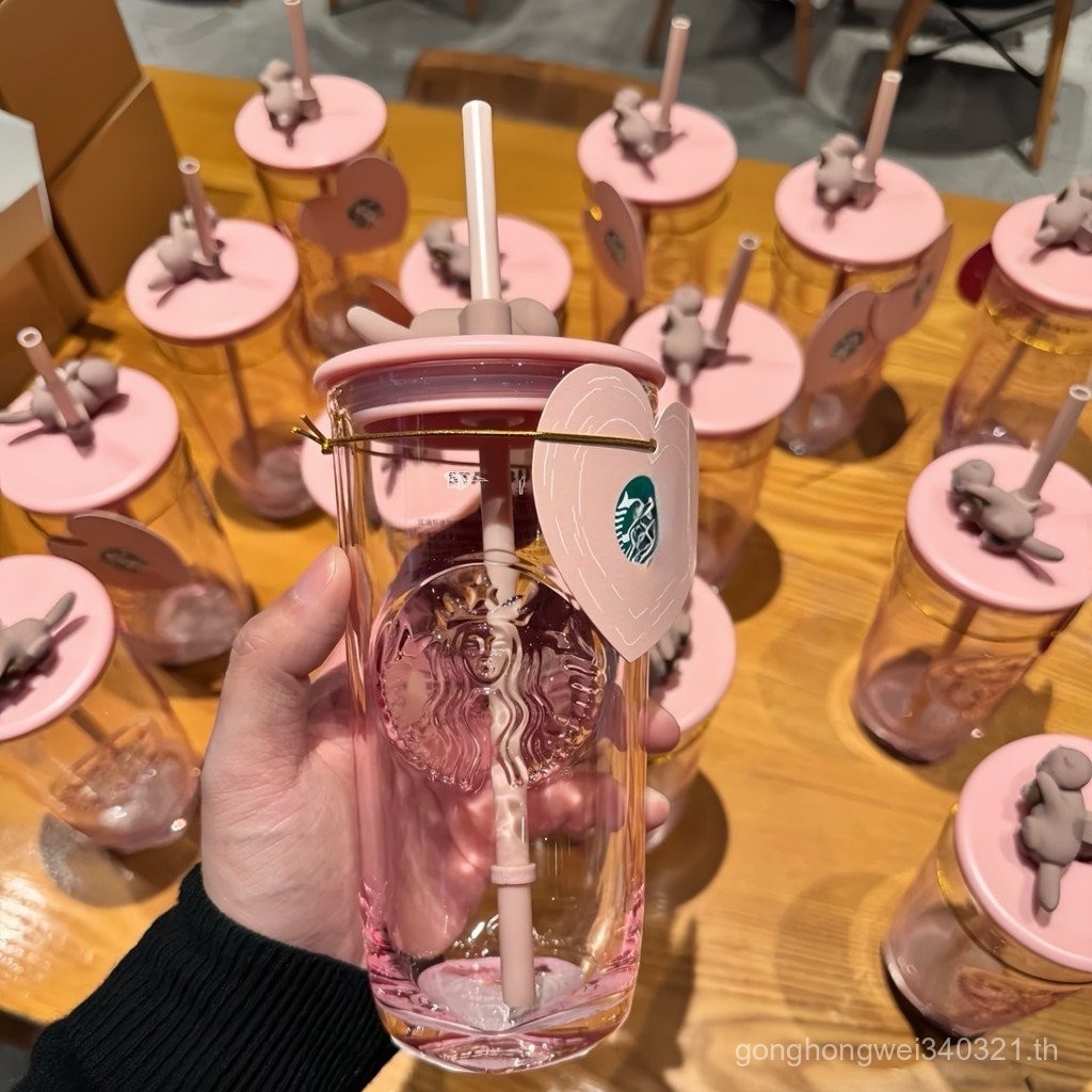 Breeze Cup ขวดน้ํา Starbucks แก้วรูปหัวใจมีเนื้อหา Borosilicate สูง ขนาด 500 มล. สําหรับใช้ในสํานักงาน N6MZ