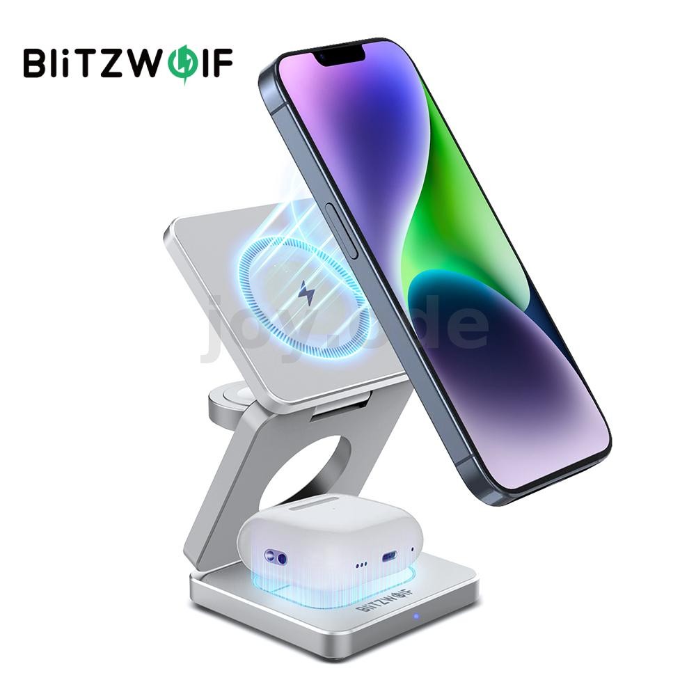 BlitzWolf BW-iw30 3-in-1 แม่เหล็กพับได้ 15W Wireless Charger Fast Charging Sation สําหรับ iPhone 15 