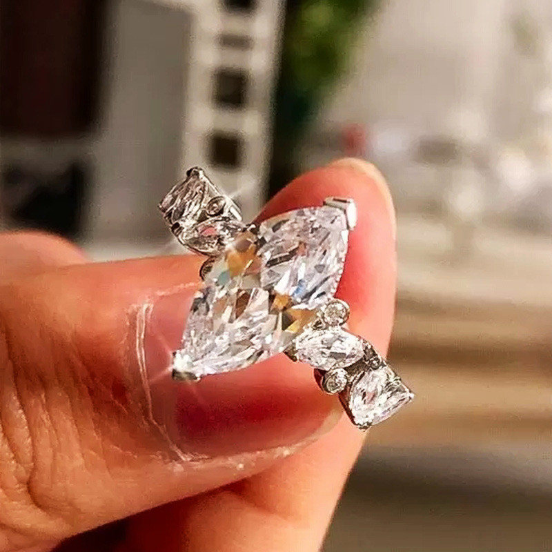 แหวนแต่งงานและแหวนหมั้น.Simple.Horse.Eye.Shape.Zircon.เครื่องประดับเจ้าสาว