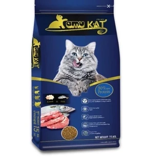 [[ จำนวน5ถุง = 5กิโล ]]p อาหารแมว Kamu Kat รสแกะและปลา ความคุมความเค็ม ลดก้อนขน โปรตีน30% ขนาด 1 kg.