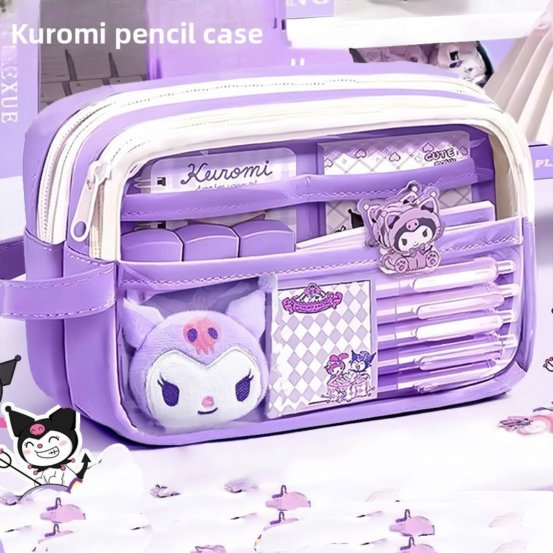 กระเป๋าดินสอใสขนาดใหญ่กันน้ำน่ารักและมีสไตล์ - Kuromi, Cinnamoroll, My Melody และซิปที่ทนทานสำหรับโรงเรียน วัยรุ่น เด็กชายและเด็กหญิง