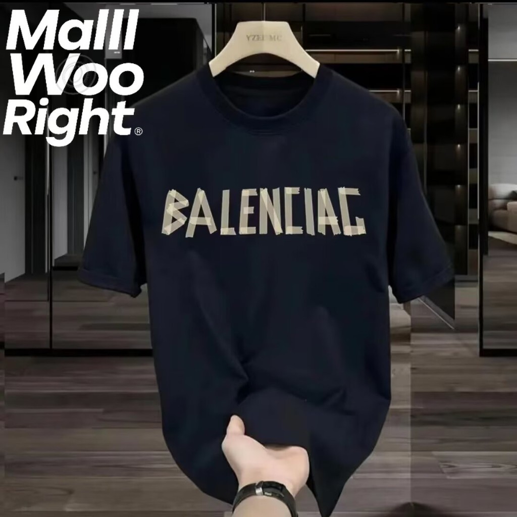 (จัดส่งตลอด 24 ชั่วโมง)Woo Right  ใหม ่ หลวมชายตัวอักษรพิมพ ์ เสื ้ อยืดครึ ่ งแขนอินเทรนด ์รอบคอสั ้ น