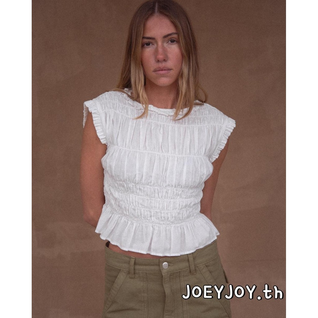 JOEYJOY-เสื้อกล้ามลําลองคอกลมยักไหล่สีทึบสําหรับฤดูร้อนสําหรับผู้หญิง