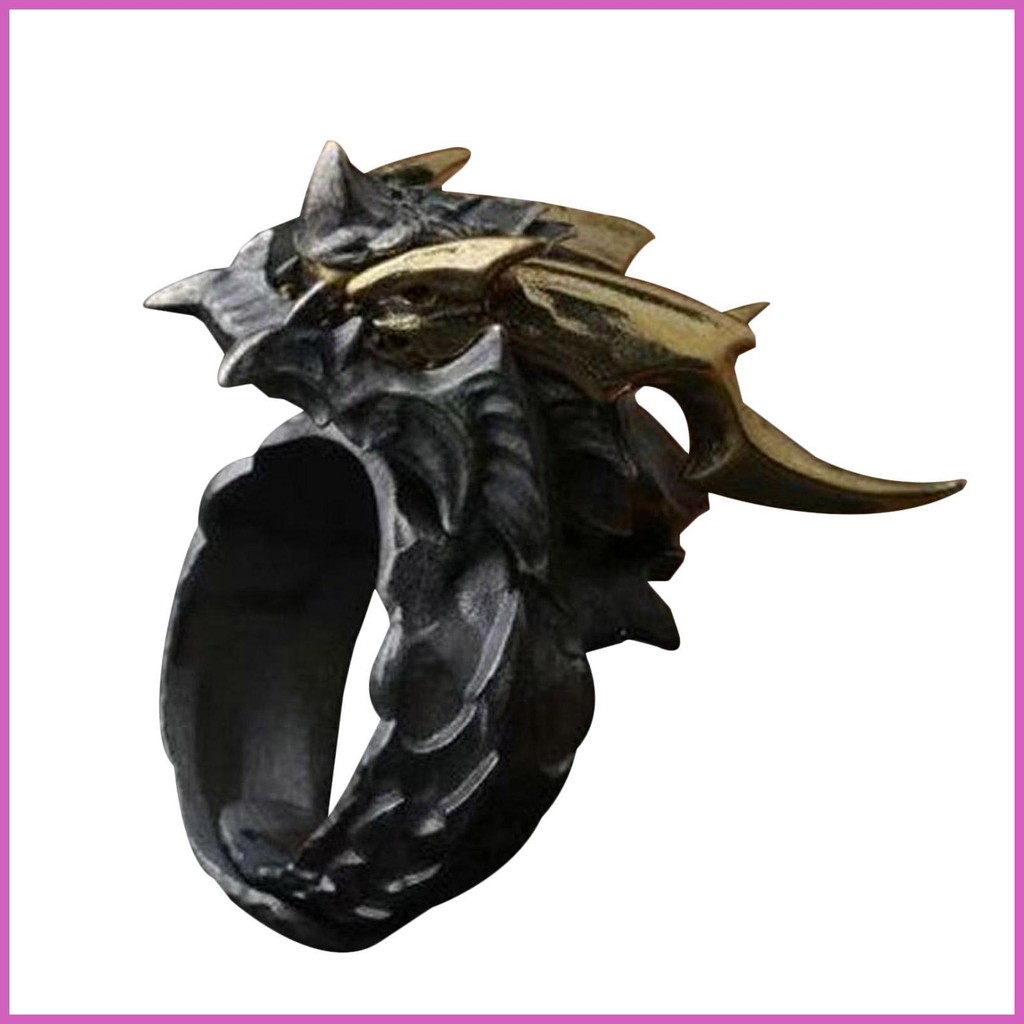 Punk แหวนผู้ชาย Gothic เปิดปรับแหวนมังกร Gothic Dragon Head แหวน Retro Gothic เปิดปรับมังกร aseaph