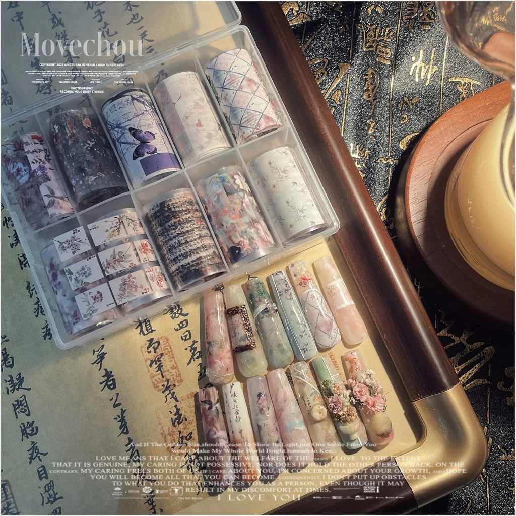 ใหม่สไตล์จีนมือวาดสไตล์แฟนซีมากเล็บทุกการแข่งขันกระดาษถ่ายโอนภาพวาดจีนมังกรการประดิษฐ์ตัวอักษรผีเสื้อก้อยไม้ไผ่ประต