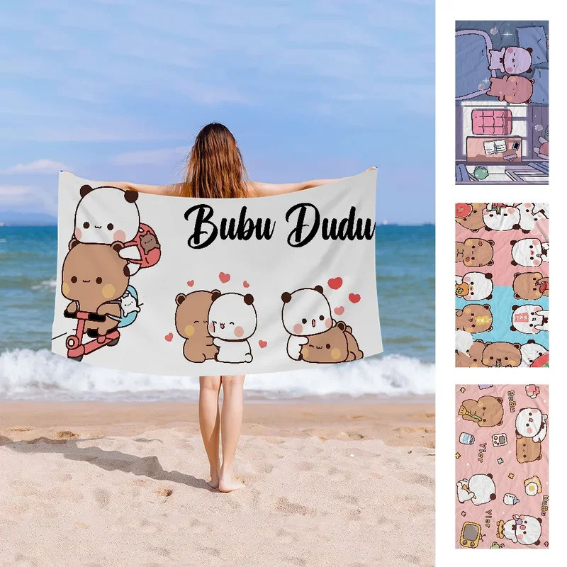 ผ้าห่มไมโครไฟเบอร์ลายการ์ตูน Bubu และ Dudu น่ารัก แห้งเร็ว ผ้าขนหนูชายหาดขนาดใหญ่ พิมพ์ลาย ซับน้ำได้ดี