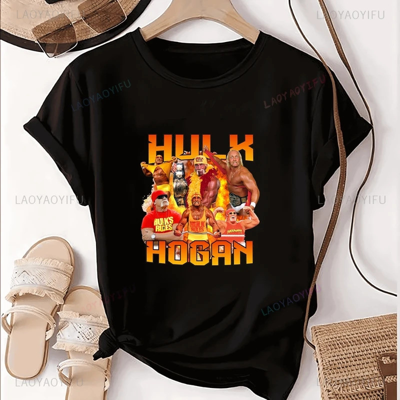 Vintage Hulk Hogan นักมวยปล้ําผู้ที่ชื่นชอบพิมพ์เสื้อยืด Top Hulk Hogan Trend แขนสั้น Unisex เสื้อลา