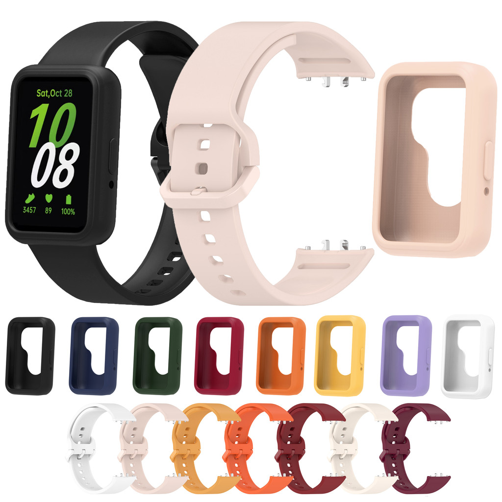 สายรัดซิลิโคน + สําหรับ Samsung Galaxy Fit3 Fit 3 SM-R390 Soft TPU Cover เพลงเปลี่ยนสมาร์ทวอท์ช 2 ใน 1 ป้องกันหน้าจอ Patchwork สีสายรัดข้อมือ