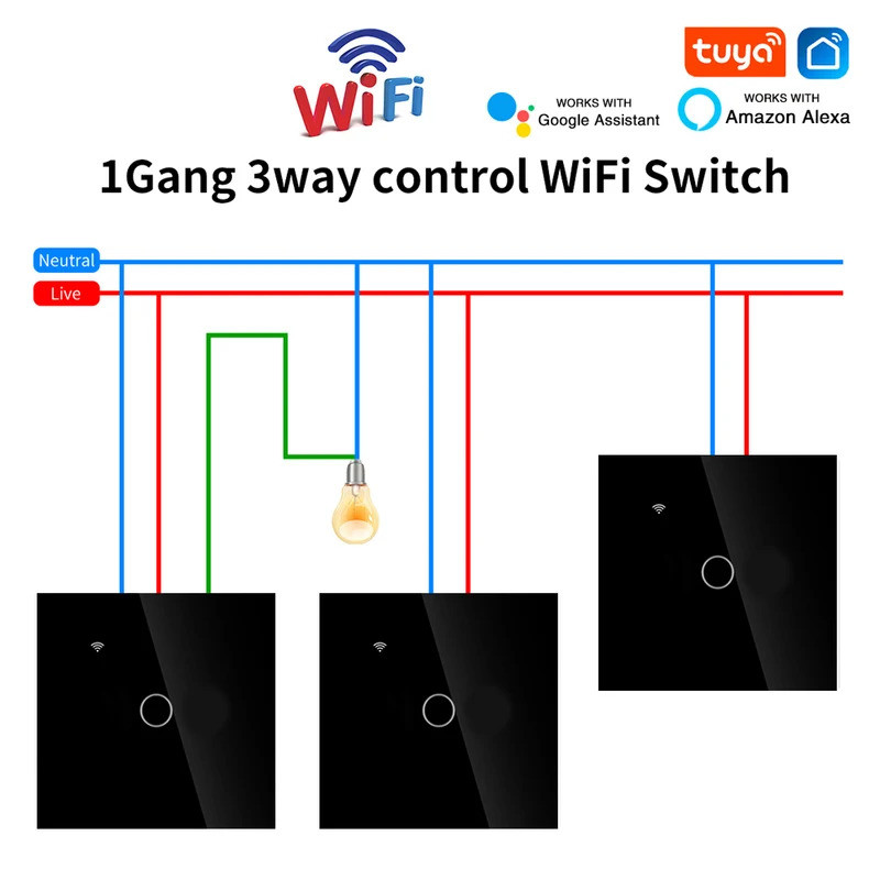 EU มาตรฐาน 1gang 2way 3way Wifi Touch Switches สวิตช์ไฟสําหรับบันไดห้องนอน Tuya Smart Life Alexa App