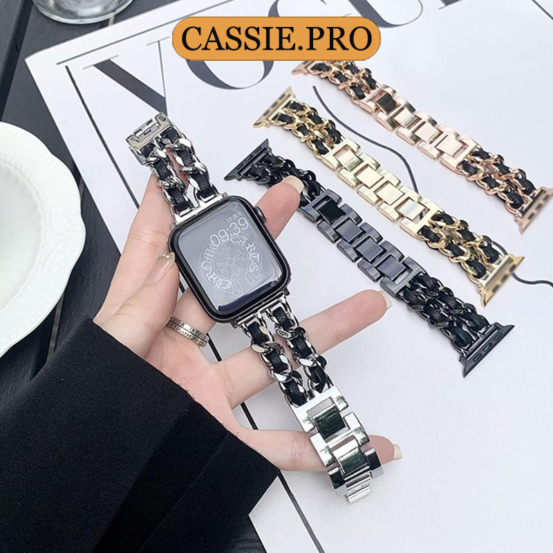 สายรัดสไตล์หรูหราสำหรับ iWatch S11 10 9 8 7 6 5 4 3 2 1SE49 มม.46 มม.45 มม.44 มม.42 มม.40 มม.41 มม. สายโซ่ 38 มม.