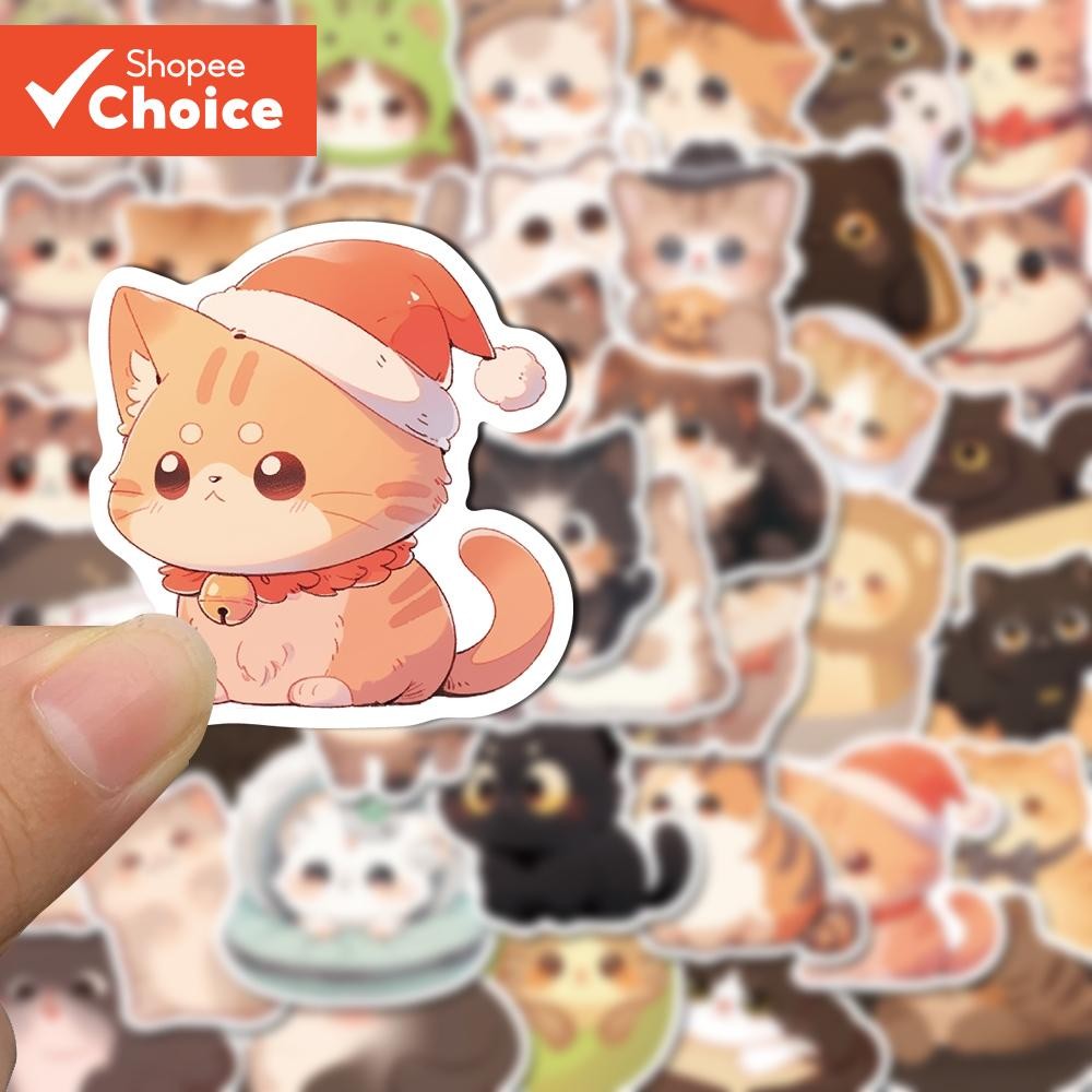 รอบตาแมวสติกเกอร์การ์ตูนน่ารัก 50 ชิ้นสติกเกอร์กันน้ํา ตัวเอง กาว หีบห่อ สําหรับโทรศัพท์มือถือถ้วยน้ําแล็ปท็อปสเก็ตบอร์ด