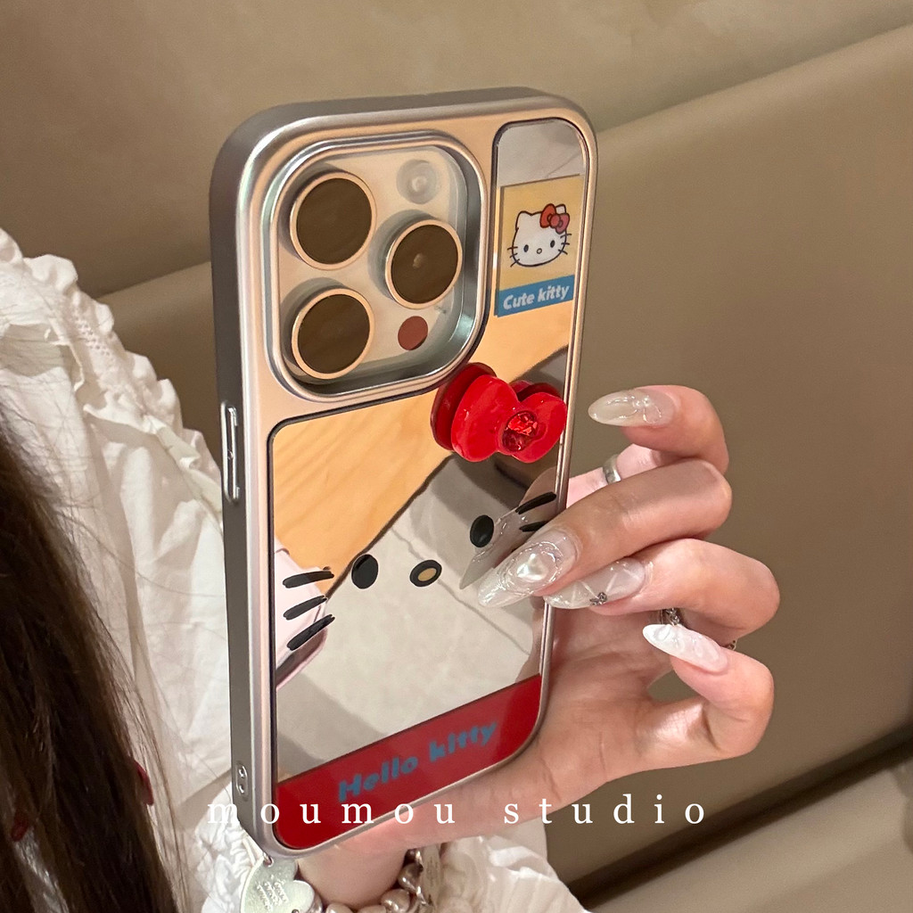Huiwanju กระจกน่ารักการ์ตูนแมวแสดงออกสําหรับ iPhone16Promax เคสโทรศัพท์ Apple 15 สาว 1413