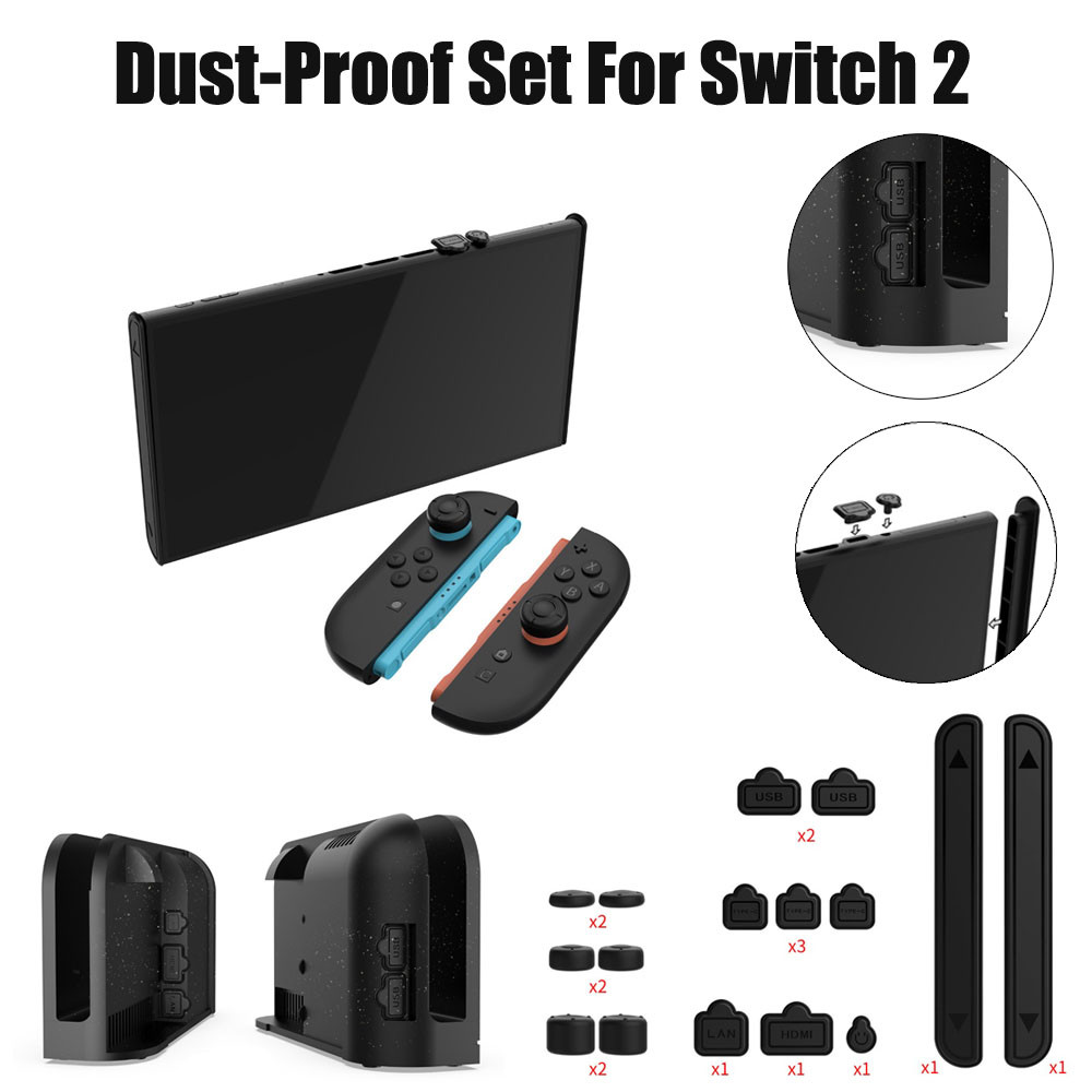 ชุดป้องกันฝุ่นพร้อม Thumb Girp Caps สําหรับ Nintendo Switch 2 ป้องกันฝุ่นซิลิโคนพอร์ตปลั๊ก Anti-Scratch ฝุ่นสําหรับ NS2 สวิทช์ 2 เกมคอนโซลอุปกรณ์เสริม