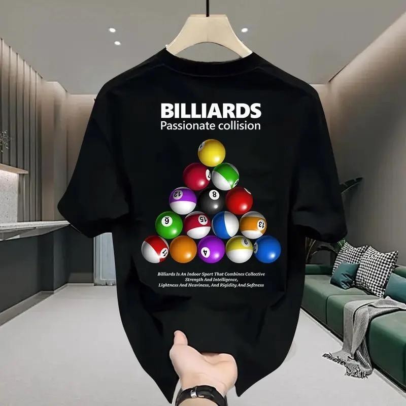 (จัดส่งตลอด 24 ชั่วโมง)เสื้อยืด Oversize เสื้อยืดแฟชั่นลายสนุ๊กเกอร์ สีดำ ลายลูกบิลเลียดเต็มหลัง ผ้าคอตตอน 100%