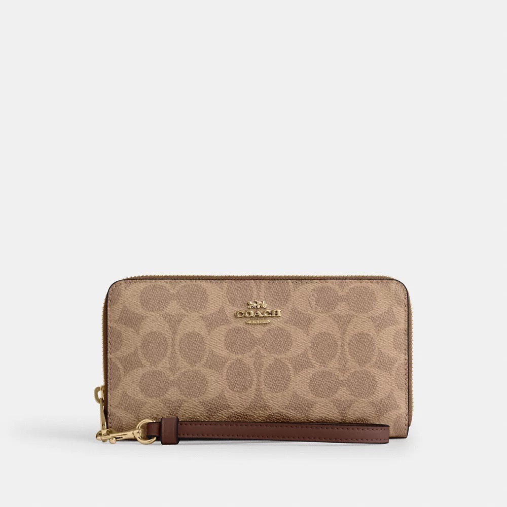 Long Zip Around Wallet In Signature Canvas in Tan/Brown (CW778)
