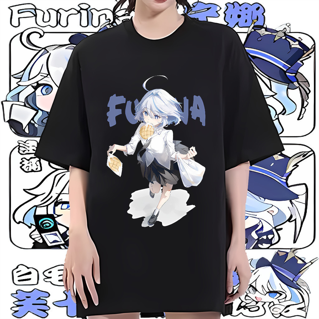 💥HOT! Genshin Impact Furina การพิมพ์ สะดวกสบาย ระบายอากาศได้ ขนาดบวก เสื้อยืดคอตตอน