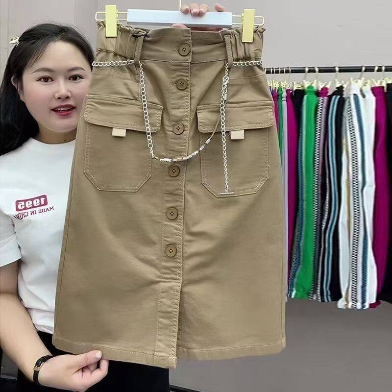 กระโปรงทรงเอผ้าฝ้ายและลินินสำหรับผู้หญิง เอวสูง ยืดหยุ่น แฟชั่น อเนกประสงค์