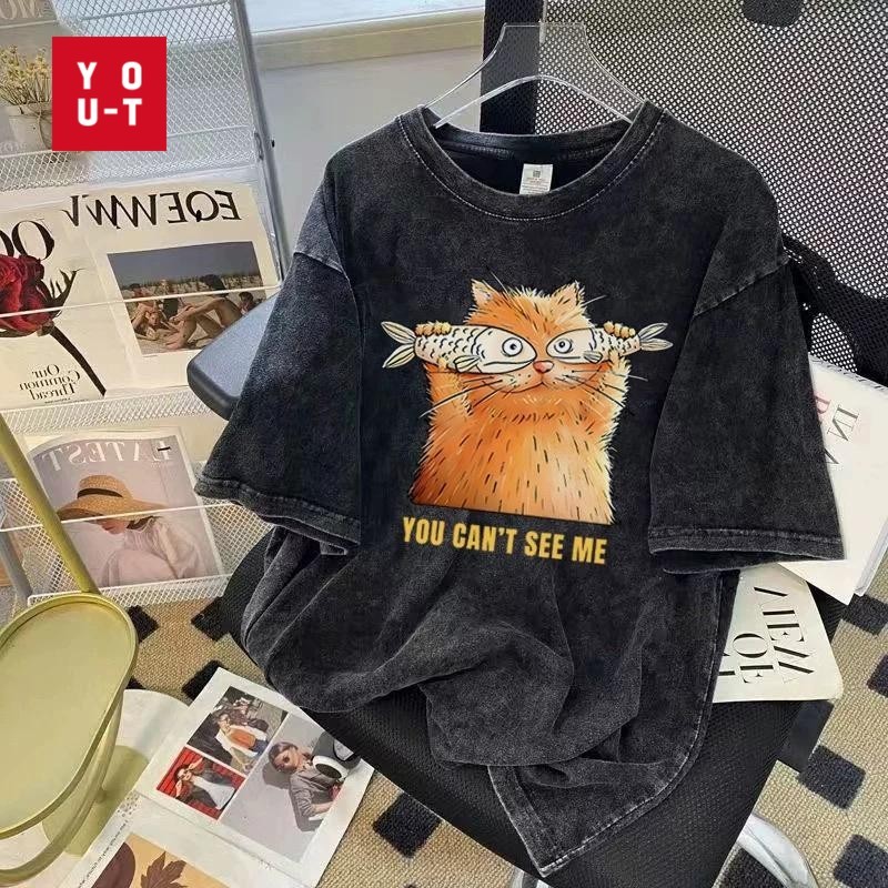 Y-T⚡เสื้อยืดฟอกสีวินเทจ เสื้อยืดชาย ไม่หดตัว ไม่ต้องรีดผ้า ผ้าฝ้าย100% ยูนิเซ็กส์ ขนาดใหญ่พิเศษ S-4XL
