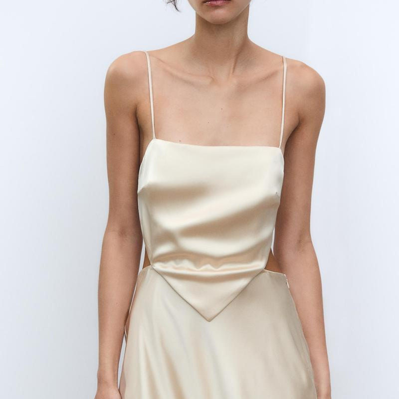 ซาร่า2025 ชุดฤดูร้อนสำหรับผู้หญิง สไตล์ใหม่ ชุ赤纱巾萨廷绸吊带连衣裙2896331 - รูปที่ 2