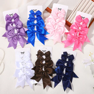 4 ชิ้นน่ารักสีทึบริบบิ้น Bows กิ๊บติดผมสําหรับเด็กสาว Hairpins Barrettes Handmade เด็ก Headwear เด็กอุปกรณ์เสริมผม