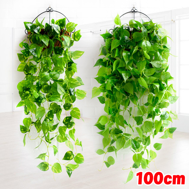 พืชที่ติดผนังจำลอง เถาวัลย์หญ้าเทียม（ไม่มีกระถางดอกไม้）ใบไม้ปลอม สําหรับแขวนตกแต่งบ้าน สวน