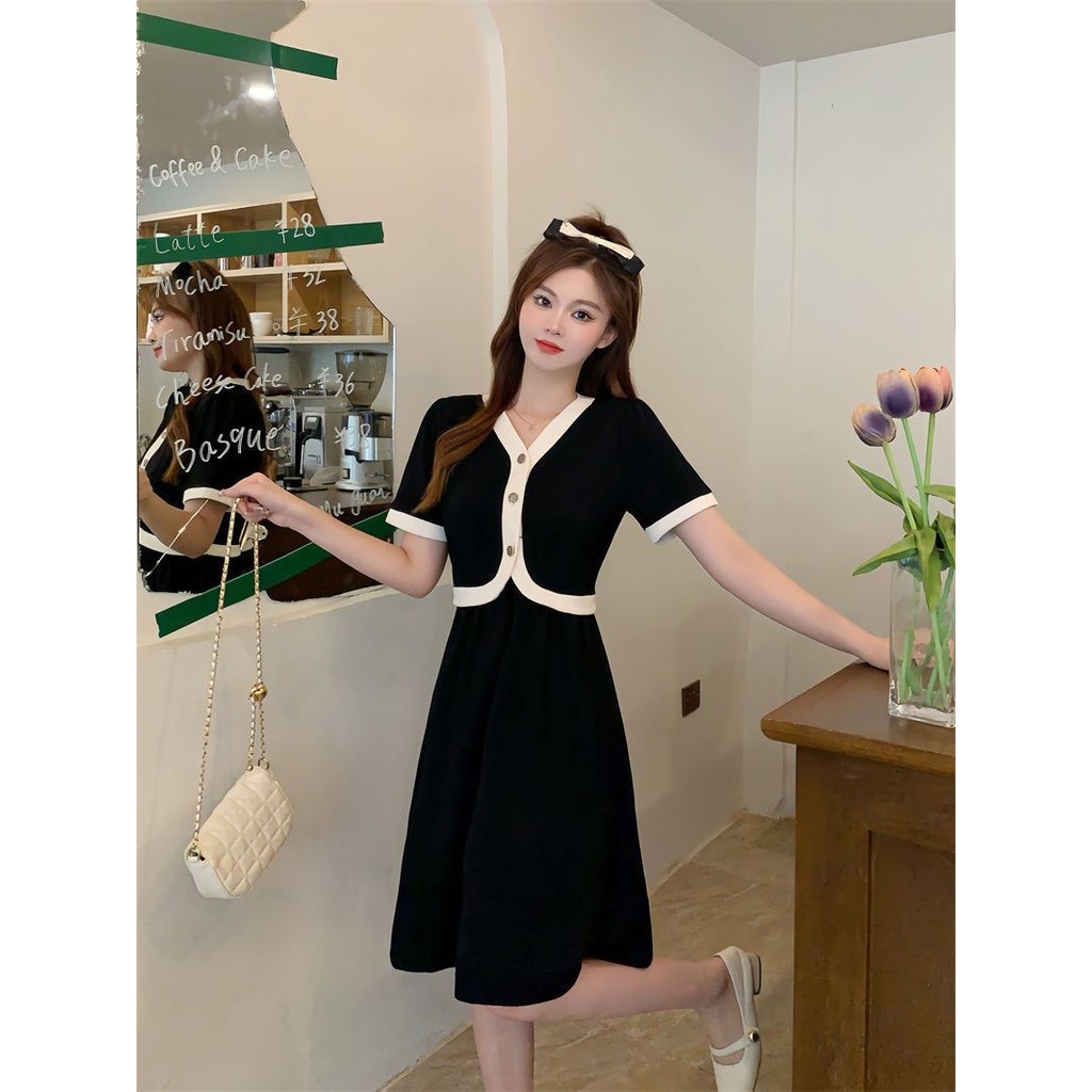 ชุดแฟชั่นผู้หญิงแขนสั้นเอวสูงสำหรับฤดูร้อน ขนาดใหญ่ กลิ่นหอม แบบมิดิ - รูปที่ 2