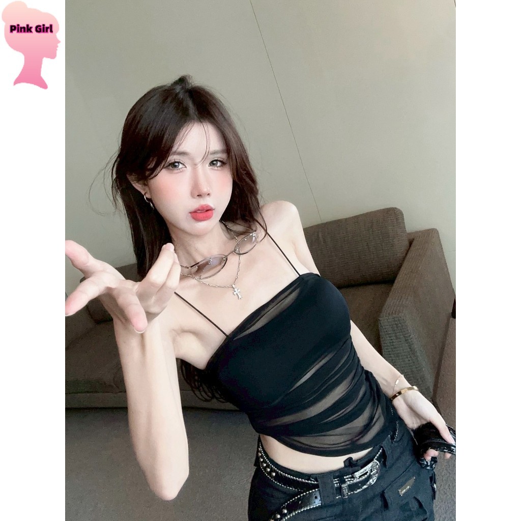 Pink girl ​พร้อมส่ง เสื้อสายเดี่ยว สีดำ แฟชั่น ซีทรูบางเบาเซ็กเบาๆ’ FY2890 ราคา ถูกที่สุด ดีลบีเคเค แกลเลอรีภาพที่ 6